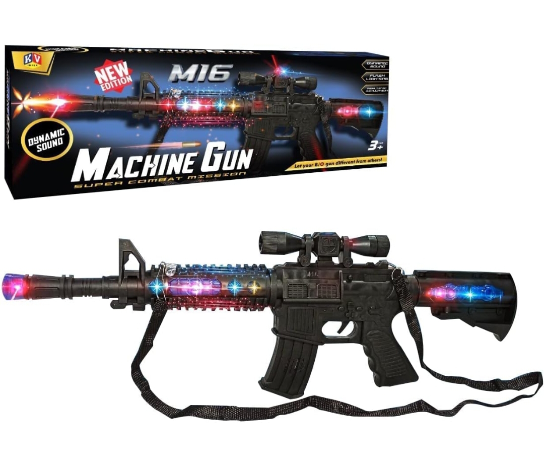 WISHKEY M16 Machine Toy Gun for Kids, Pretend Play Gun Toy with Thrilling Light and Sound Effects with Shoulder Strap, Combat Mission Toy Laser Light Gun for Kids (Set of 1, Black)