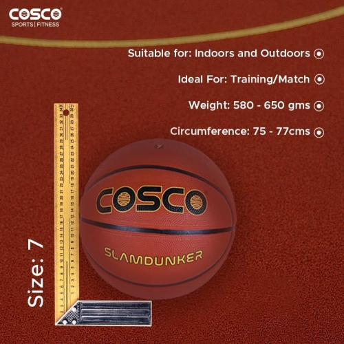 Cosco Slamdunker Basketball Size 7 Professional Basket Ball for Indoor-Outdoor Training Basketball for Players Basketball with Free Air Needle Best Basketball Match Ball for Kids, Brown