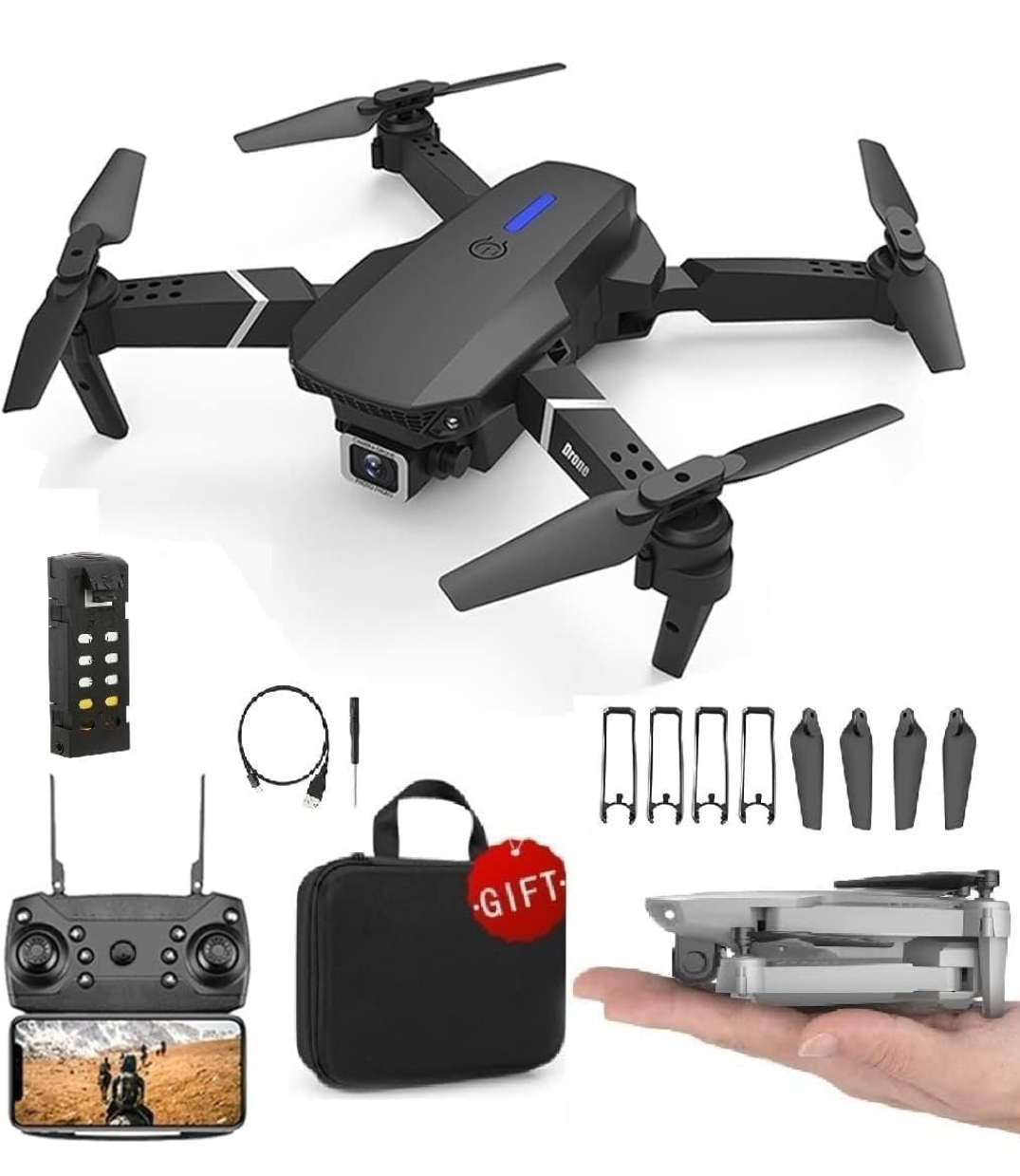 Foldable-Toy-Drone-with-HQ-WiFi-Camera-Remote-Control-for-Kids-Quadcopter-with-Gesture-Selfie-Flips-Bounce-Mode-App-One-Key-Headless-Mode-functionality-Drone (MULTI)