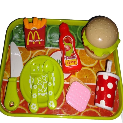 McDonalds Burger Fries and Ketchup Party Fast Food Pretend Cutting Play Set Toy for Kids(Multi-Color)