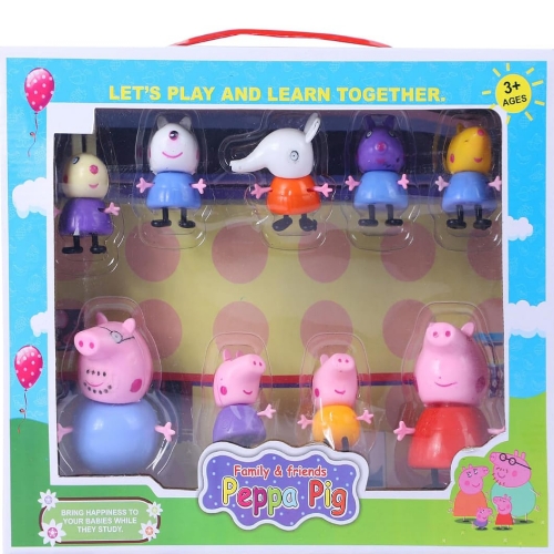 PEepa Pig Family Set of 6 Best Gift for Kids - Peppa Pig, George, Daddy Pig, Mommy Pig, Granny Pig, Grandpa Pig,Soft Rubber face (Latest 2024) (9 Piece Set)