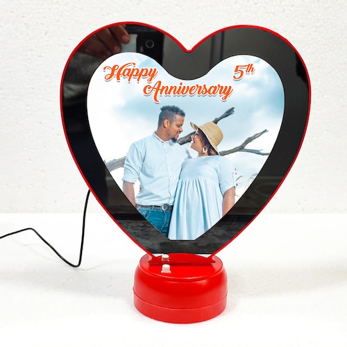 Red Magic Mirror Heart Shaped LED Photo Frame Valentine's Day Special for Table Decor, Bedroom Decor, Gifting Item.
